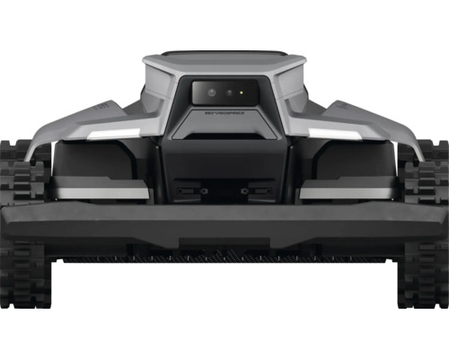 Pohled zezadu na robotickou sekačku s pásovým pohonem a 360stupňovým Vision Fence.