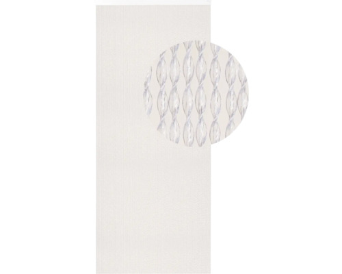 Bílý provázkový závěs s detailním záběrem struktury látky