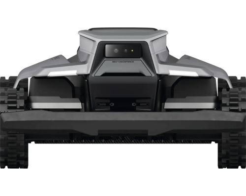 Pohled zezadu na robotickou sekačku s pásovým pohonem