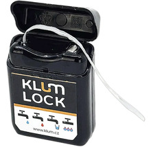 Těsnicí vlákno Klum Lock v černém dávkovači pro vodovodní instalace.