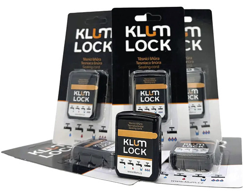 Těsnicí šňůra KLUM LOCK pro sanitární instalace v černých dávkovačích a blistrových baleních.