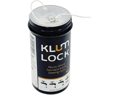 Těsnící šňůra na závity KLUM LOCK v plastové dóze s odřezávačem pro instalatérské práce.