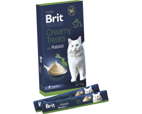Brit Creamy Treats s králíkem, pochoutka pro kočky, balení se šesti porcemi