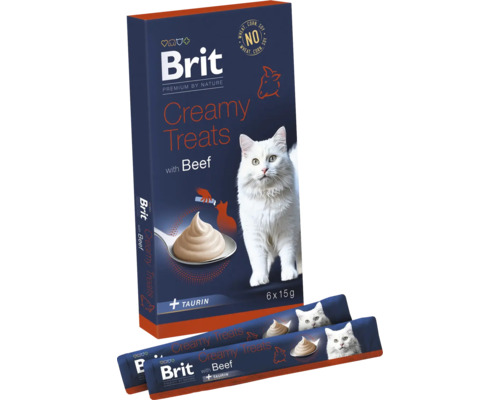 Brit Creamy Treats s hovězím masem pro kočky, balení po 6 kusech