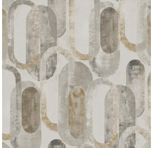 Vliesová tapeta s moderním geometrickým vzorem překrývajících se oválů ve vzhledu betonu a kamene.