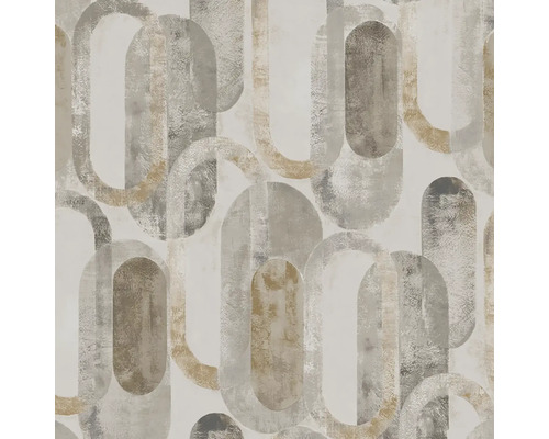 Vliesová tapeta s moderním geometrickým vzorem překrývajících se oválů ve vzhledu betonu a kamene.