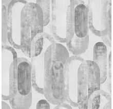 Vliesová tapeta s abstraktním vzorem překrývajících se oválných tvarů v šedých odstínech s texturovaným vzhledem.