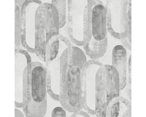 Vliesová tapeta s abstraktním vzorem překrývajících se oválných tvarů v šedých odstínech s texturovaným vzhledem.