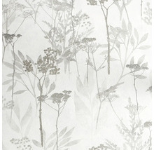 Vliesová tapeta s květinovým vzorem divokých rostlin a listů, strukturovaný povrch.