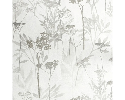 Vliesová tapeta s květinovým vzorem divokých rostlin a listů, strukturovaný povrch.