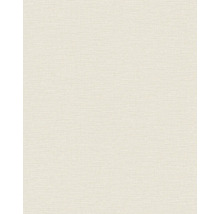 Jednobarevná tapeta s horizontální lněnou strukturou v krémové barvě.