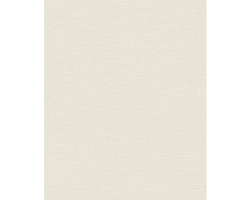 Jednobarevná tapeta s horizontální lněnou strukturou v krémové barvě.