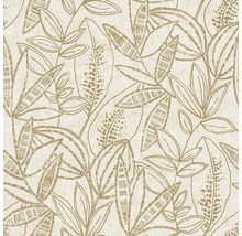 Vliesová tapeta s velkým vzorem listů, načrtnuté listy s liniovými a bodovými strukturami.