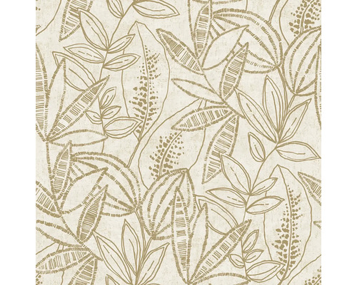 Vliesová tapeta s velkým vzorem listů, načrtnuté listy s liniovými a bodovými strukturami.