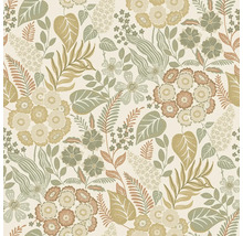 Vliesová tapeta s květinovým vzorem s různými květinami, listy a kapradinami v ilustrativním stylu.