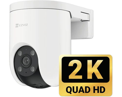 Bezpečnostní kamera EZVIZ pro montáž na stěnu s rozlišením 2K Quad High Definition a EZVIZ Logo.