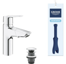 Lesklá vodovodní baterie s odtokovou armaturou a logem Grohe