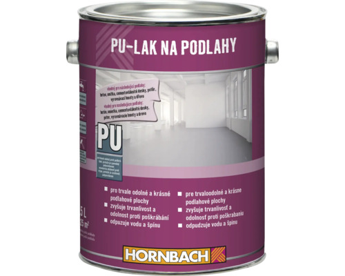 Plechovka polyuretanoveho laku na podlahy pro beton a drevo o objemu pet litru s logem Hornbach