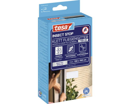 Tesa Insect Stop Klett síť proti hmyzu do oken, maximální velikost 130 krát 150 centimetrů, včetně pomůcky pro instalaci, ekoznačka Modrý anděl