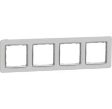Čtyřnásobný rámeček pro vypínače a zásuvky z plastu v šedé barvě.