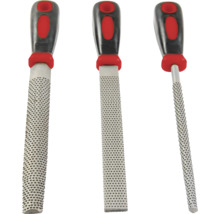 Tři rašple s plastovými rukojeťmi