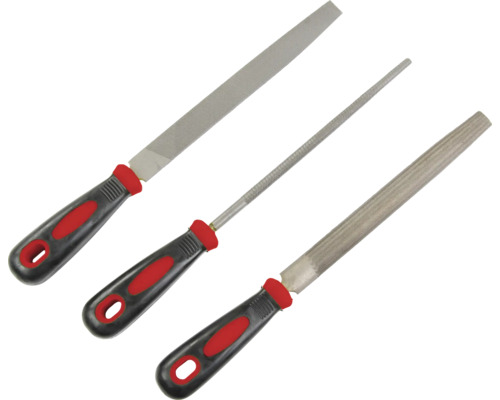 Sada tří ručních pilníků s rukojetí