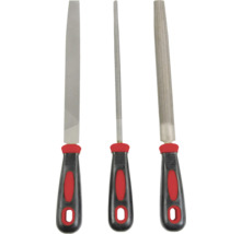 Tři pilníky s rukojetí pro obrábění kovů