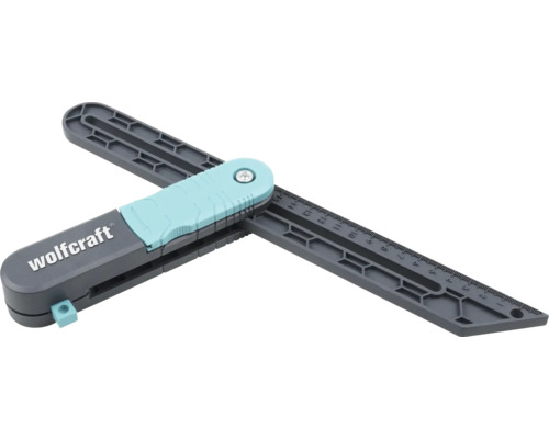 Pomůcka na měření úhlu Wolfcraft, 6958000 wolfcraft pokosník z plastu v šedé a tyrkysové barvě s integrovanou stupnicí pro měření a přenášení úhlů.