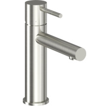 Umyvadlová baterie z nerezové oceli s válcovým tělem a štíhlou pákou.