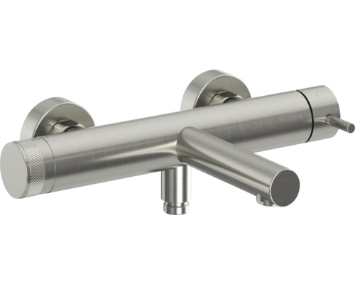 Vanová baterie páková RAVAK NOX nerezová ocel X070646 Nástěnná vanová baterie z kartáčované nerezové oceli s válcovým výtokem.