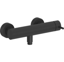 Černá matná sprchová baterie pro nástěnnou montáž v moderním válcovém designu.