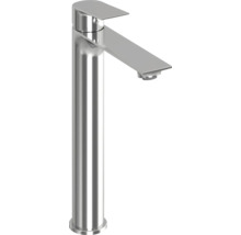 Vysoká umyvadlová baterie v chromovém provedení s plochým výtokem a pákovým ovládáním pro umyvadla na desku.