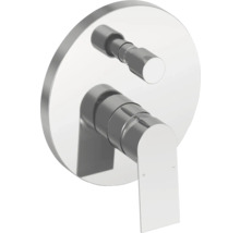 Podomítková páková baterie pro sprchu nebo vanu z chromovaného kovu s kulatou rozetou, ovládací pákou a přepínačem.