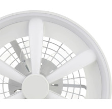 Moderní kulatý stropní ventilátor s integrovaným LED osvětlením a ochrannou mřížkou.