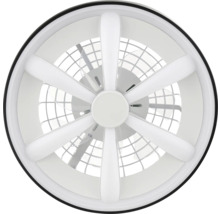 Kulatý stropní ventilátor v bílé barvě s integrovaným LED osvětlením a šesti paprsky.