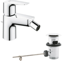 Páková bidetová baterie s nastavitelným perlátorem a odtokovou soupravou s táhlem v chromu.