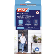 tesa Insect Stop magnetický závěs do dveří, 100 na 220 centimetrů, antracitová síťovina, samouzavírací.