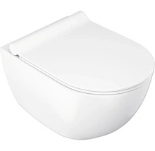Závěsné WC s uzavřeným víkem, bílé, keramika, moderní zaoblený design.