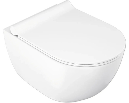 Závěsné WC s uzavřeným víkem, bílé, keramika, moderní zaoblený design.