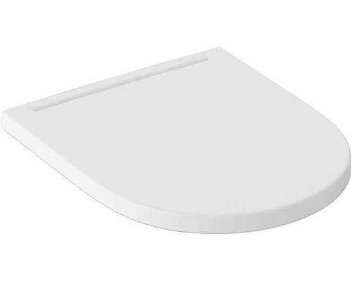 Bílé WC sedátko s plochým víkem ve tvaru D.