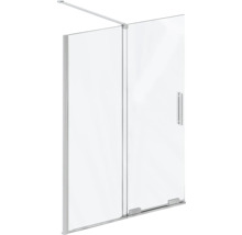 Sprchová stěna z čirého skla se dvěma prvky, madlem a stabilizační tyčí v chromovém provedení.