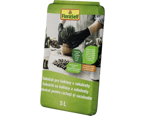 Substrát pro kaktusy FloraSelf Bio 5 l FloraSelf substrát pro kaktusy a sukulenty 5 litrů, speciální substrát s křemičitým pískem, optimálním pH a stopovými prvky.