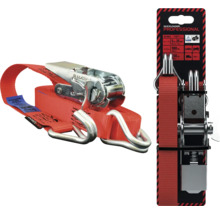 Quickloader Professional Logo. Upínací popruh s kovovou ráčnou a dvojitými háky pro zajištění nákladu s pečetí testované bezpečnosti.