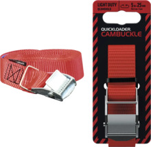 Upínací popruh Quickloader se svorkou, 5 metrů krát 25 milimetrů, pro lehké zatížení, červený, k zajištění nákladu.