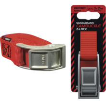 Quickloader Cambuckle Z-Lock, červený upínací popruh s kovovou sponou, 3 metry na 25 milimetrů, lehké provedení.