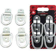 Sada 4 kusů kotvicích ok Quickloader, kovové D-kroužky pro zajištění nákladu, mez pevnosti 500 kilogramů.