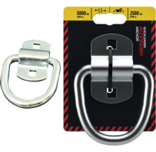 Kotva Quickloader, kovový D-kroužek pro zajištění nákladu s nosností 5000 kilogramů a 2500 kilogramů pracovního zatížení.