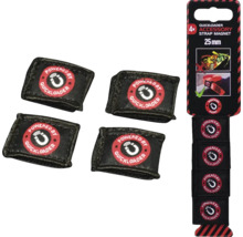 Čtyři magnety na popruhy Quickloader pro popruhy o šířce 25 milimetrů s obalem a logem Quickloader.