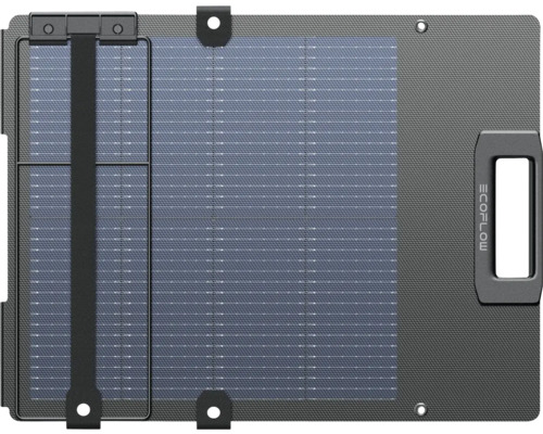 Přenosný solární panel EcoFlow s integrovanou rukojetí a montážními oky pro mobilní napájení.