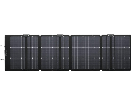 Skládací solární panel se čtyřmi moduly a integrovanými připojovacími kabely.